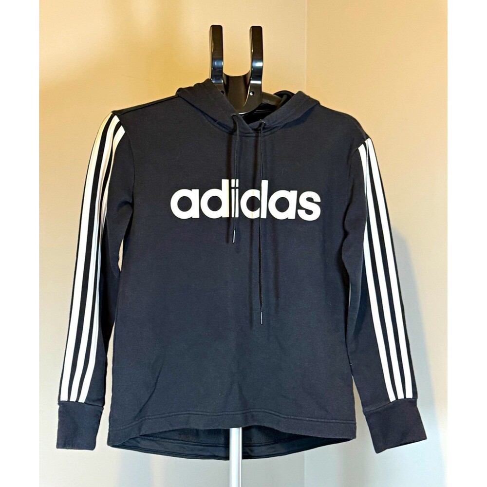 adidas Women’s Black Pullover Hoodie Logo Accent Hooded Sweatshirt Size S